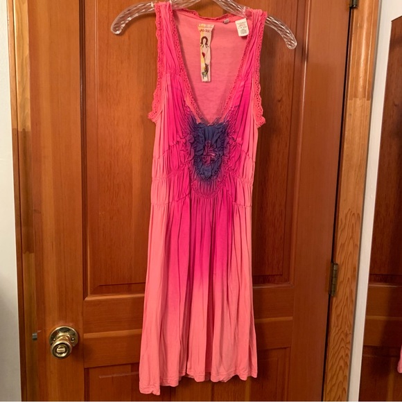 π π₯³ HOST PICK π₯³ π Miss Sixty Midi Dress Women Small Pink Tye Dye Pleated Hippie - Picture 6 of 9